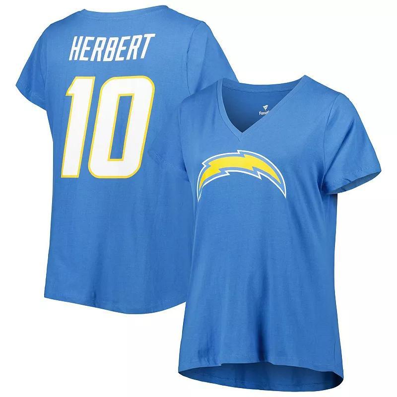 Women's Justin Herbert Powder Blue Los Angeles Chargers Plus Size Fair Catch Name & Number V-Neck T-Shirt, Size: 2XL, Light Product Image