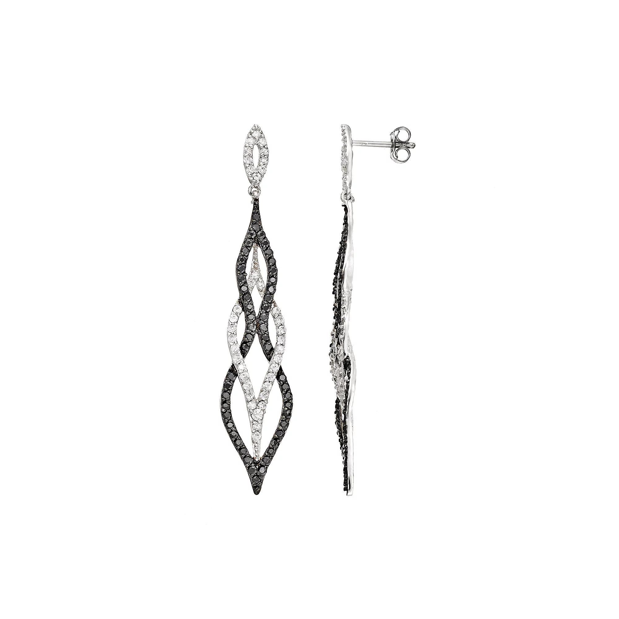 Sophie Miller Cubic Zirconia Sterling Silver Openwork Marquise Earrings, Womens, Black Product Image