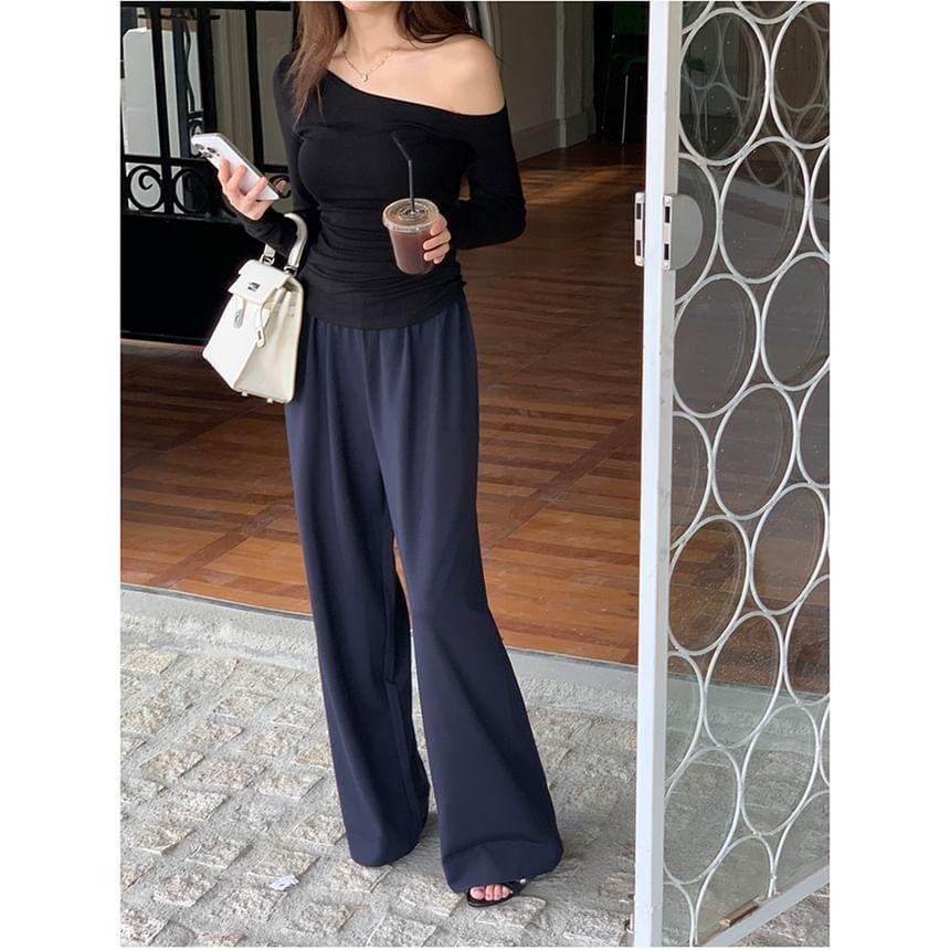 High Waist Plain Wide Leg Pants Product Image