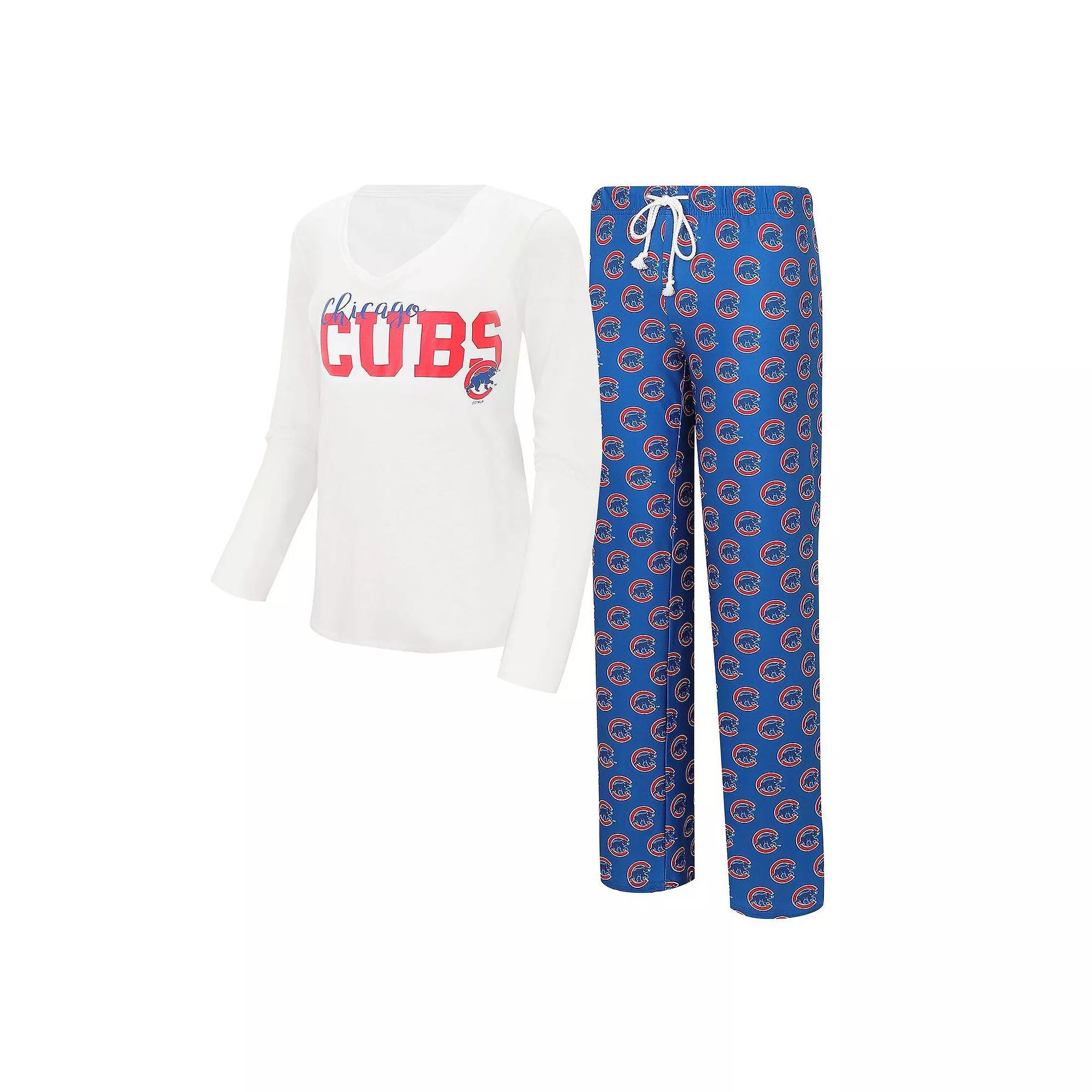 Womens Concepts Sport /Royal Chicago Cubs Long Sleeve V-Neck T-Shirt & Gauge Pants Sleep Set Product Image