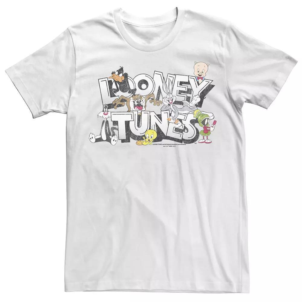 Men's Looney Tunes Character Collage Logo Tee, Size: XS, White Product Image