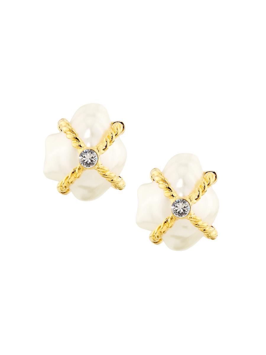 Womens Goldtone, Imitation Pearl & Glass Crystal Nugget Clip-On Earrings Product Image