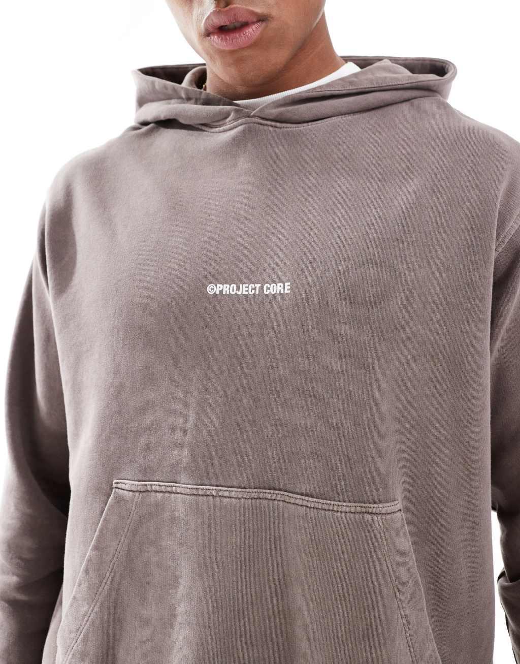 Jack & Jones back print oversized hoodie in washed gray Product Image