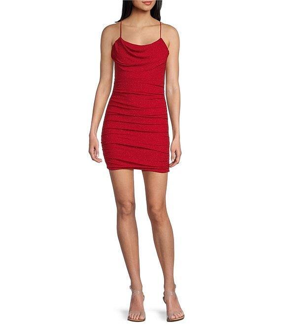 Midnight Doll Glitter Knit Spaghetti Strap Cowl Neck Bodycon Dress Product Image