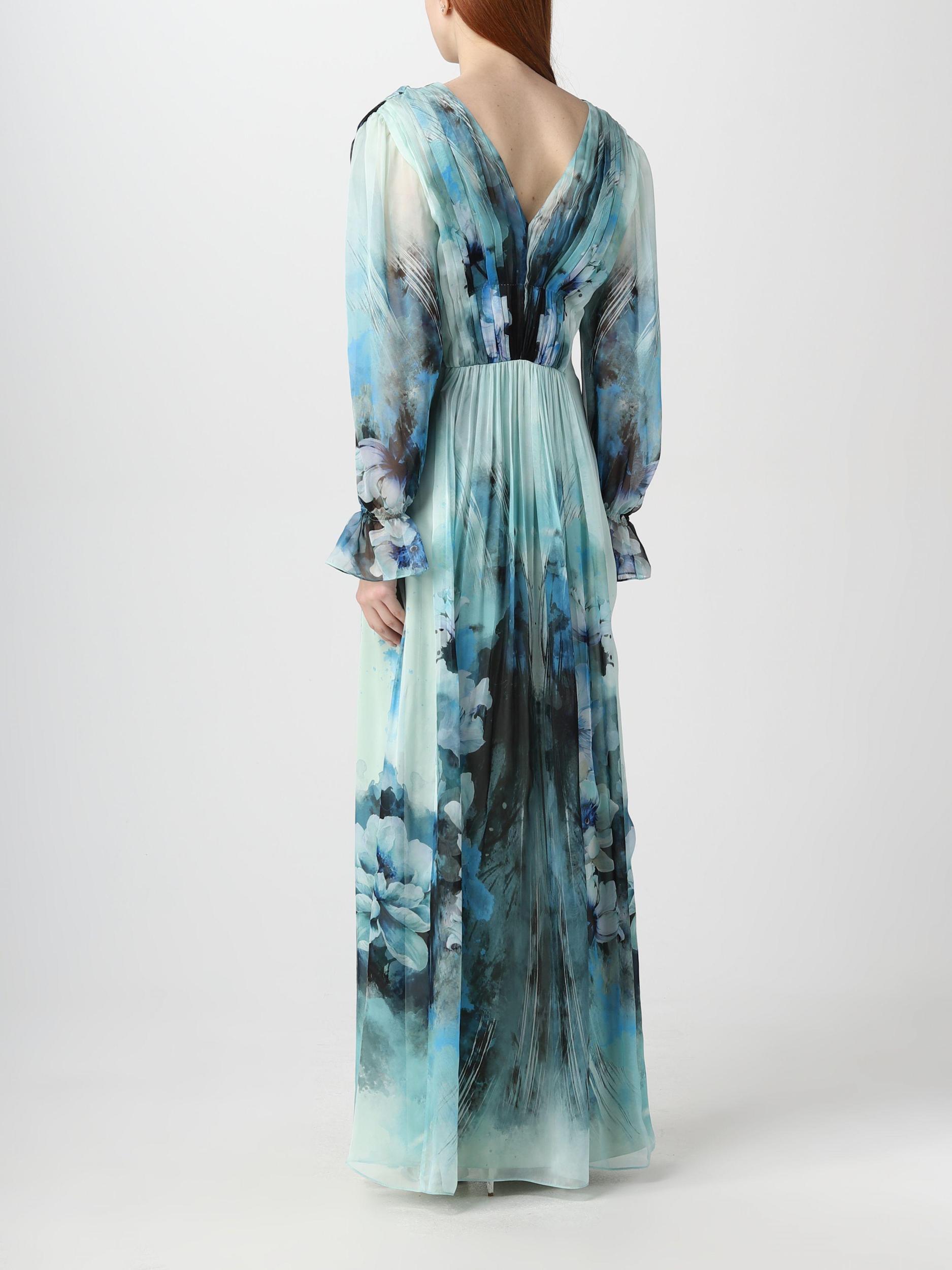 ALBERTA FERRETTI Floral Printed Pleated Midi Dress In Light Blue Product Image
