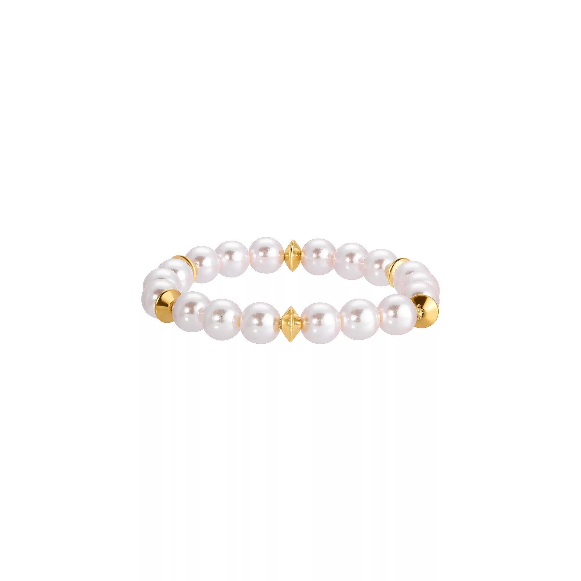 1928 Gold Tone Simulated Pearl Stretch Bracelet, Womens, White Product Image