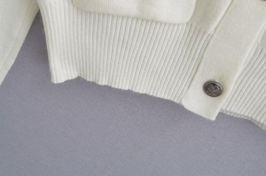 Sailor Collar V-Neck Striped Trim Crop Cardigan Product Image