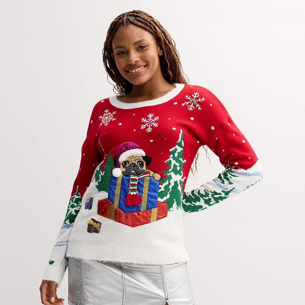 Juniors Plus Jollidays 3D Holiday Sweater, Girl's, Size: 4XL, Red Pug Product Image