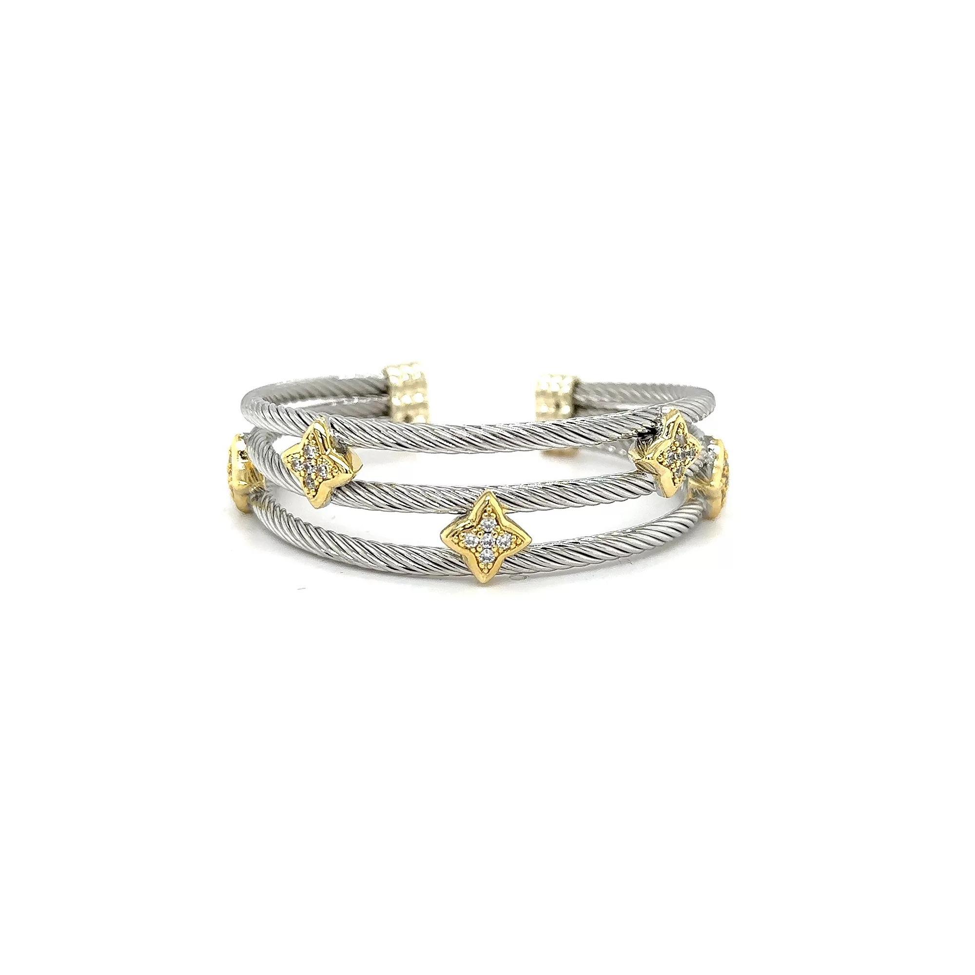 Juvell Two-Tone 18k Gold Plated Cubic Zirconia Blossom Station Cuff Bracelet, Women's, Two Tone Product Image