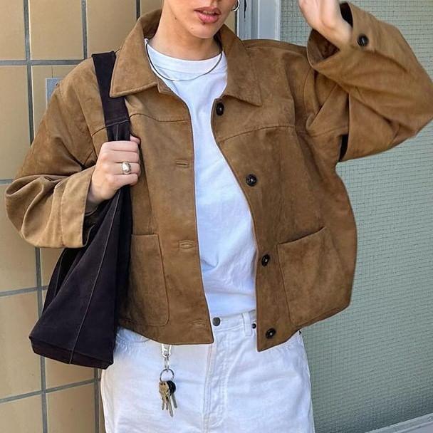 Faux Suede Button-Up Jacket Product Image