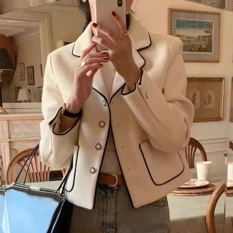 Notch Lapel Contrast Trim Single Breasted Blazer Product Image