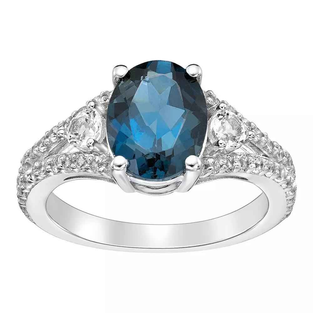 Gemminded Sterling Silver London Blue Topaz Ring with White Topaz, Women's, Size: 6 Product Image