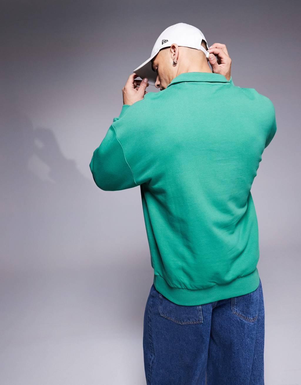 HUGO Blue neeler half zip sweatshirt in green Product Image