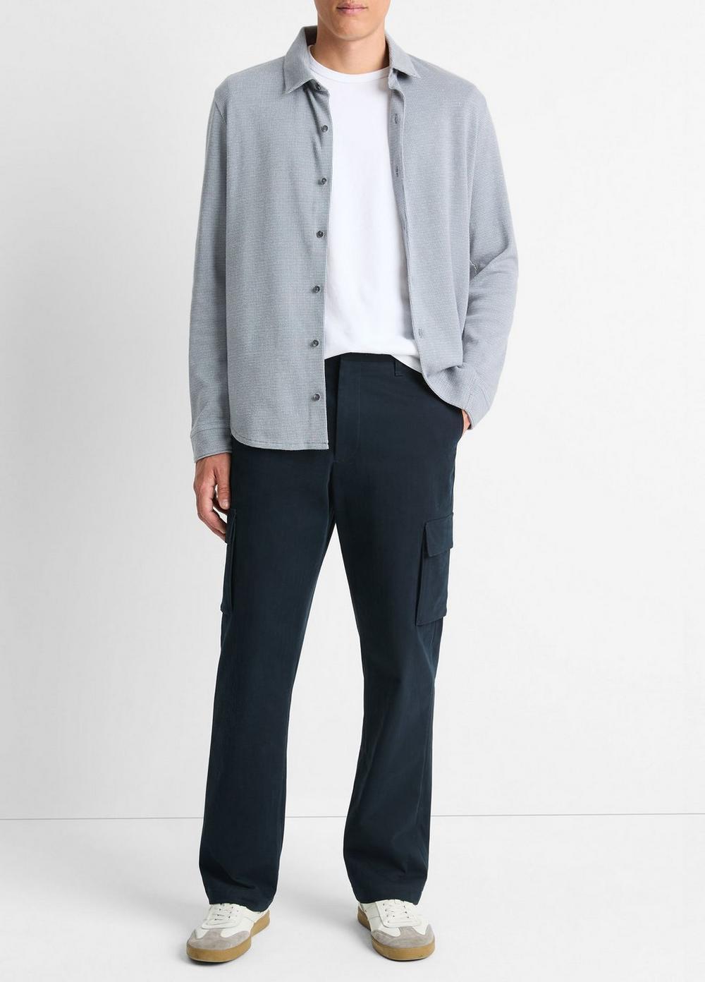 Mens Birdseye Pima Cotton Button-Down Shirt, Black/pebble White, Size XXL Vince Product Image