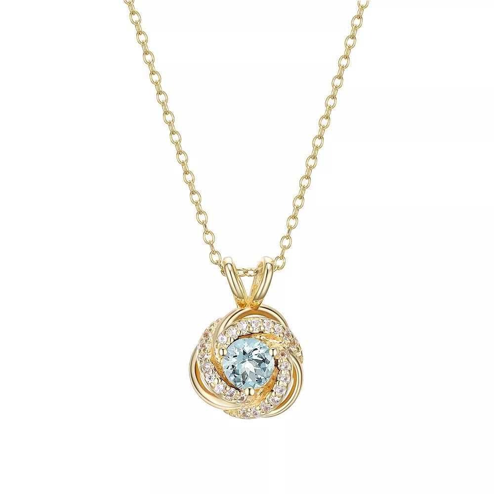 Tokens of Love Sterling Silver Lab-Created Aquamarine Birthstone Love Knot Pendant Necklace, Women's, Size: 18", 18k Gold Plated Product Image