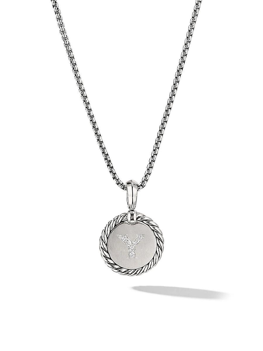 David Yurman Sterling Silver Cable Collectibles Initial Charm Necklace with Diamonds, 18 Product Image