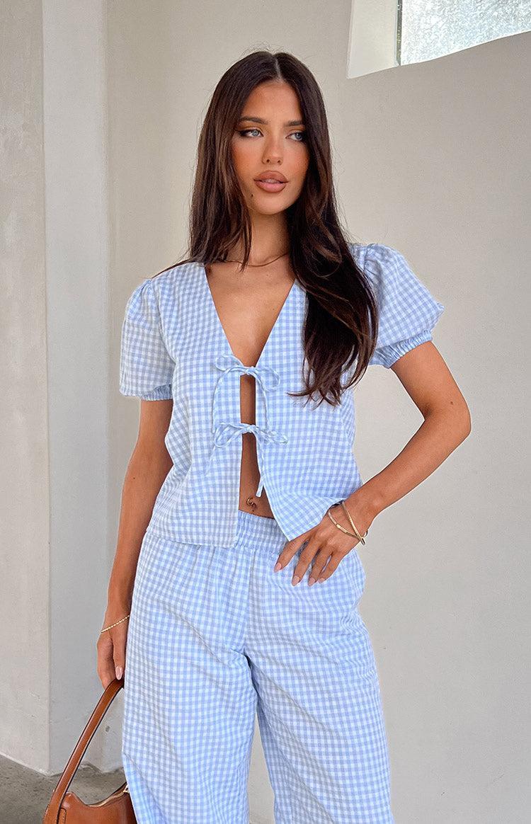 Lunya Blue Gingham Tie Up Top Product Image