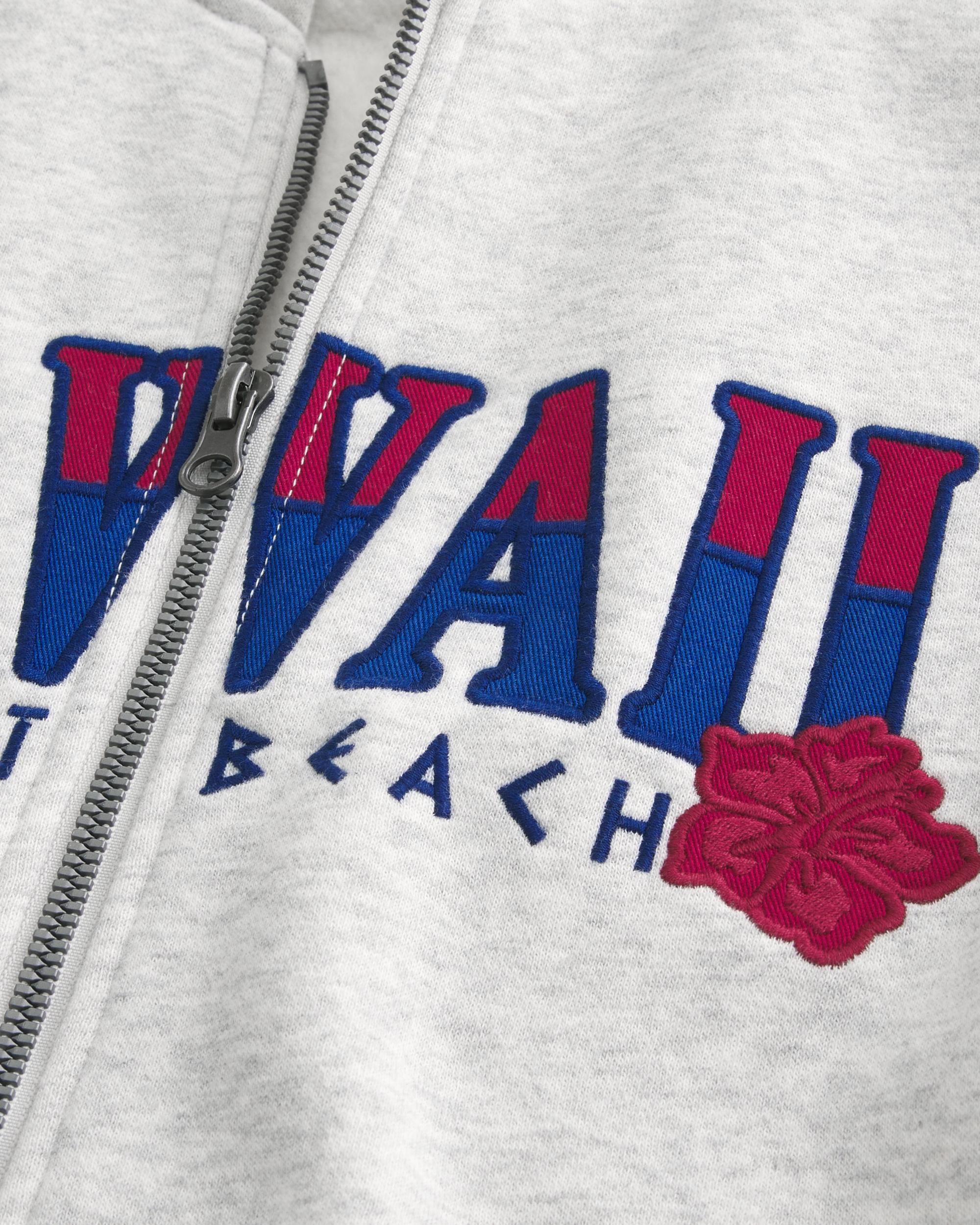 Boxy Zip-Up Palm Beach Graphic Sweatshirt Product Image