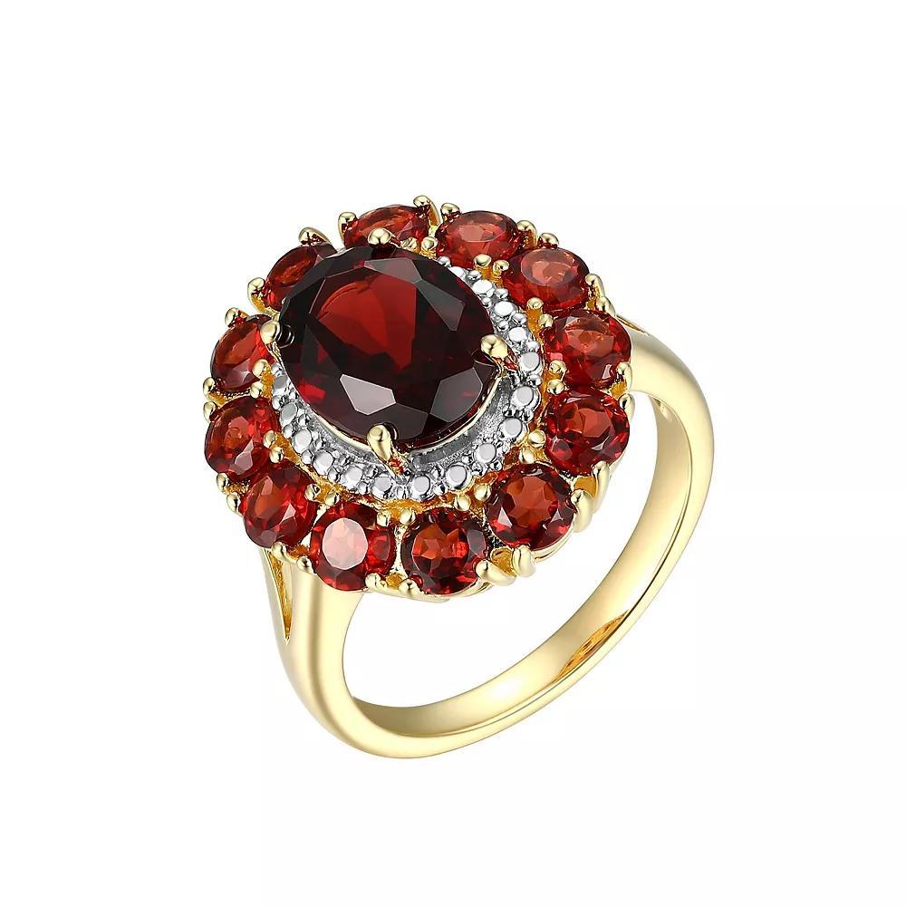 18K Gold Over Silver Genuine Garnet and Diamond Accent Halo Ring, Women's, Gold Tone Product Image