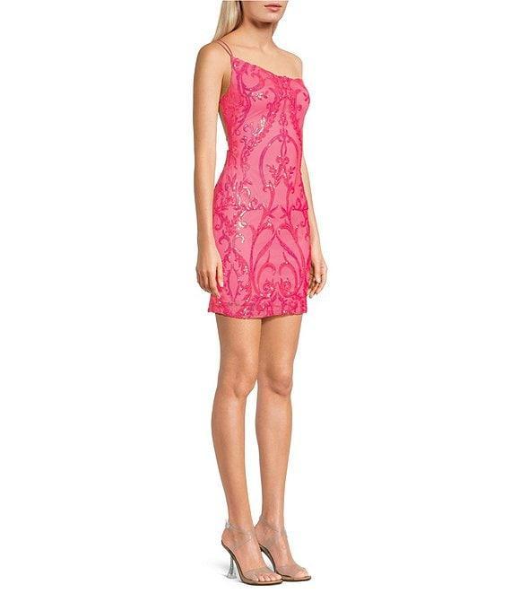 B. Darlin One Shoulder Bungee Strap Sequin Pattern Bodycon Dress Product Image
