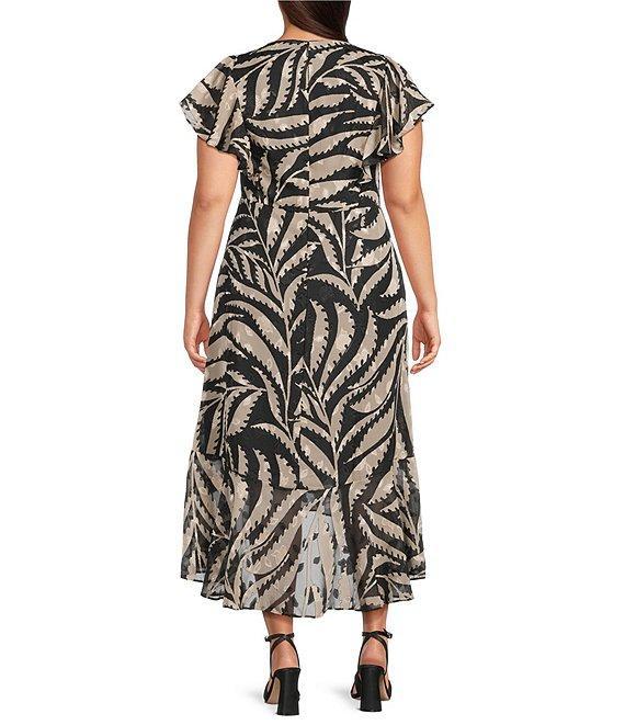 Kensie Plus Size Printed Ruffled V-Neck Short Sleeve Wrap Midi Dress Product Image