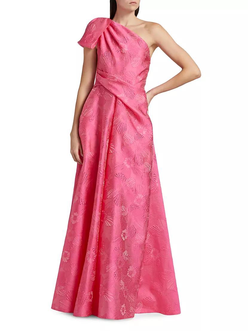 Floral Jacquard One-Shoulder Gown Product Image