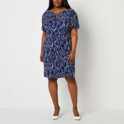 Black Label by Evan-Picone Womens Short Sleeve Waves Sheath Dress Plus Product Image