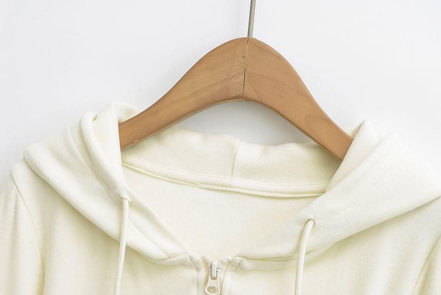Plain Ruched Zip-Up Crop Hoodie Product Image