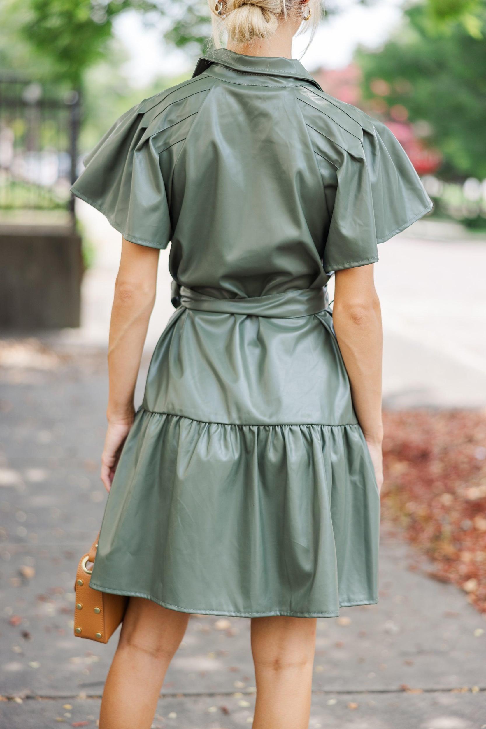 Look Of Love Olive Green Faux Leather Dress Female Product Image