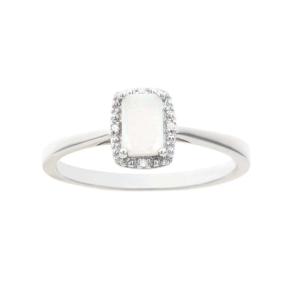 Celebration Gems Sterling Silver Opal & Diamond Accent Rectangle Halo Ring, Womens Product Image