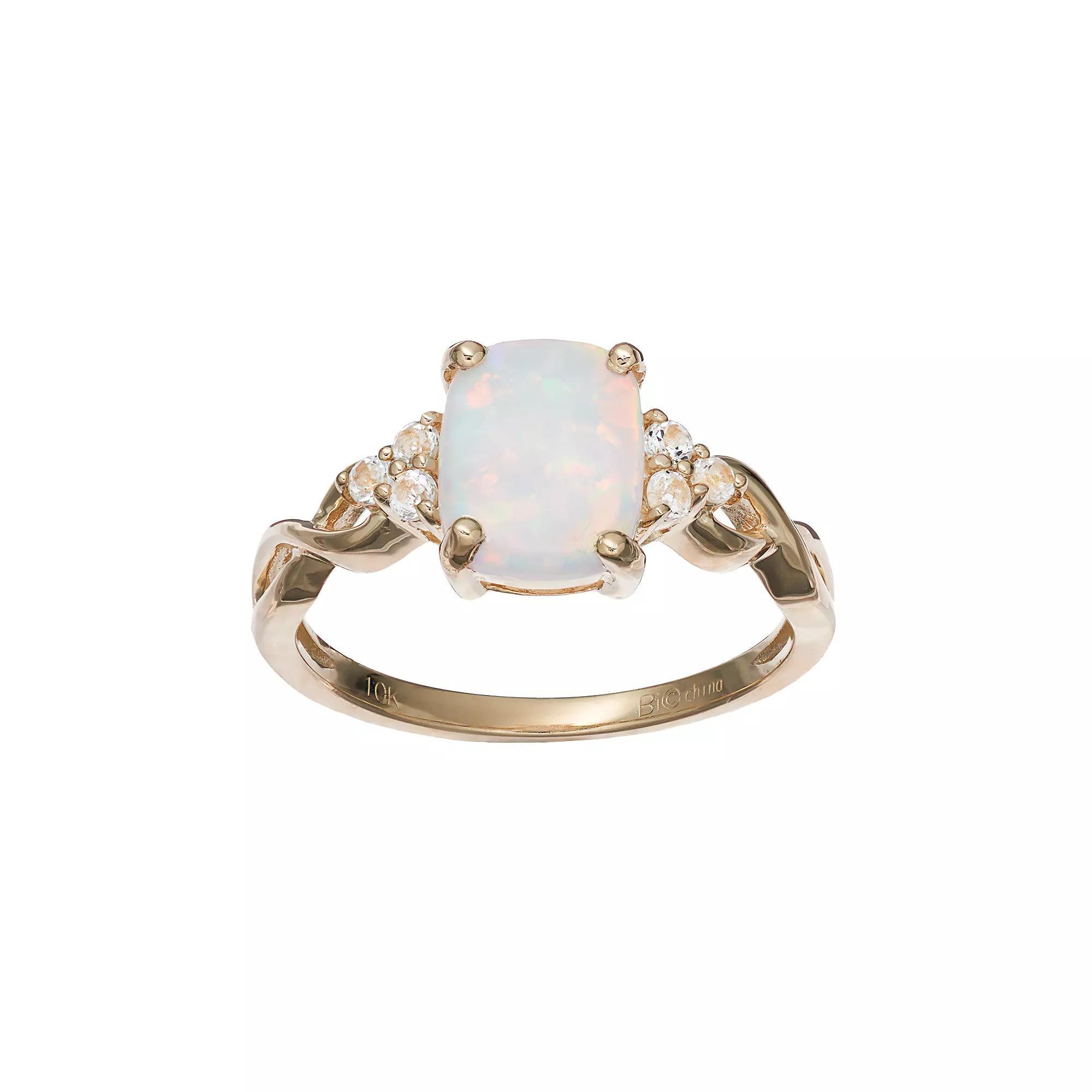 Gemminded 10k Gold Lab-Created White Opal & White Topaz Ring, Women's, Size: 5 Product Image