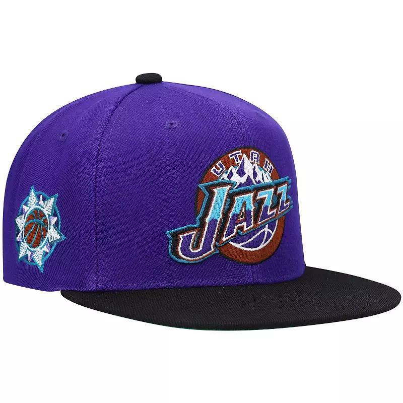 Mens Mitchell & Ness Purple/Black Utah Jazz Hardwood Classics Snapback Hat Product Image