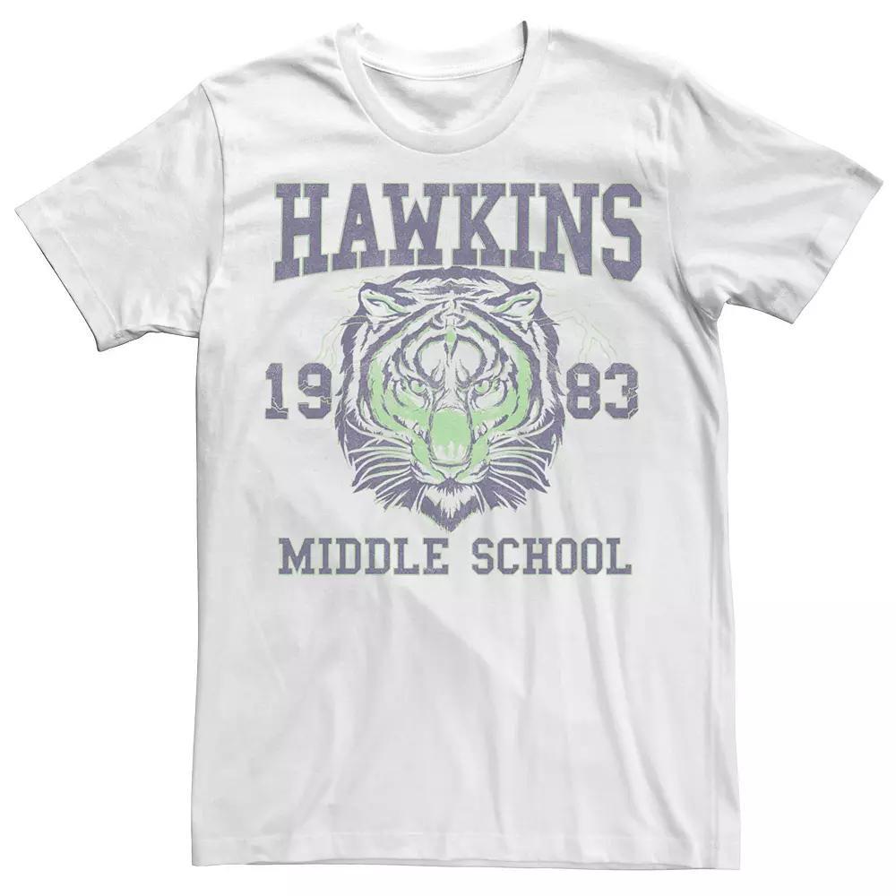 Men's Netflix Stranger Things Hawkins Middle School 1983 Tiger Tee, Size: Large, White Product Image