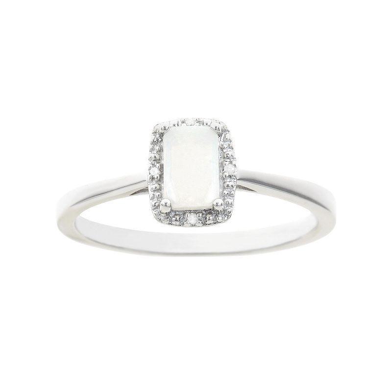 Celebration Gems Sterling Silver Opal & Diamond Accent Rectangle Halo Ring, Womens Product Image