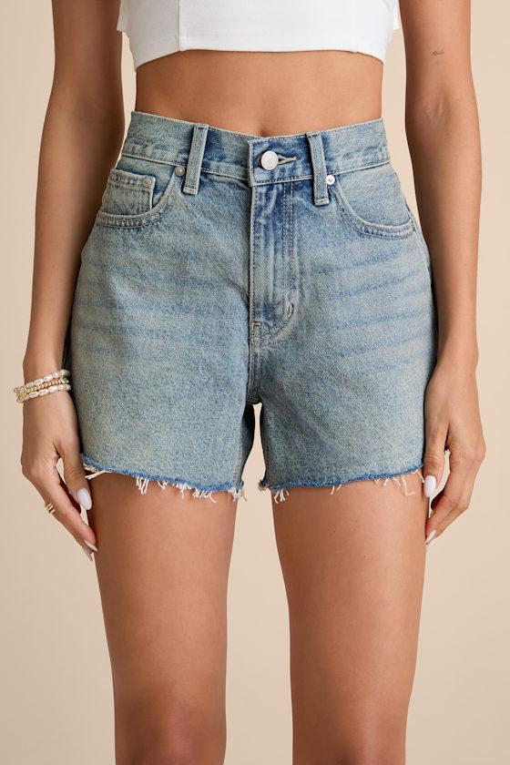 Audrea Medium Wash A-Line High-Rise Shorts Product Image
