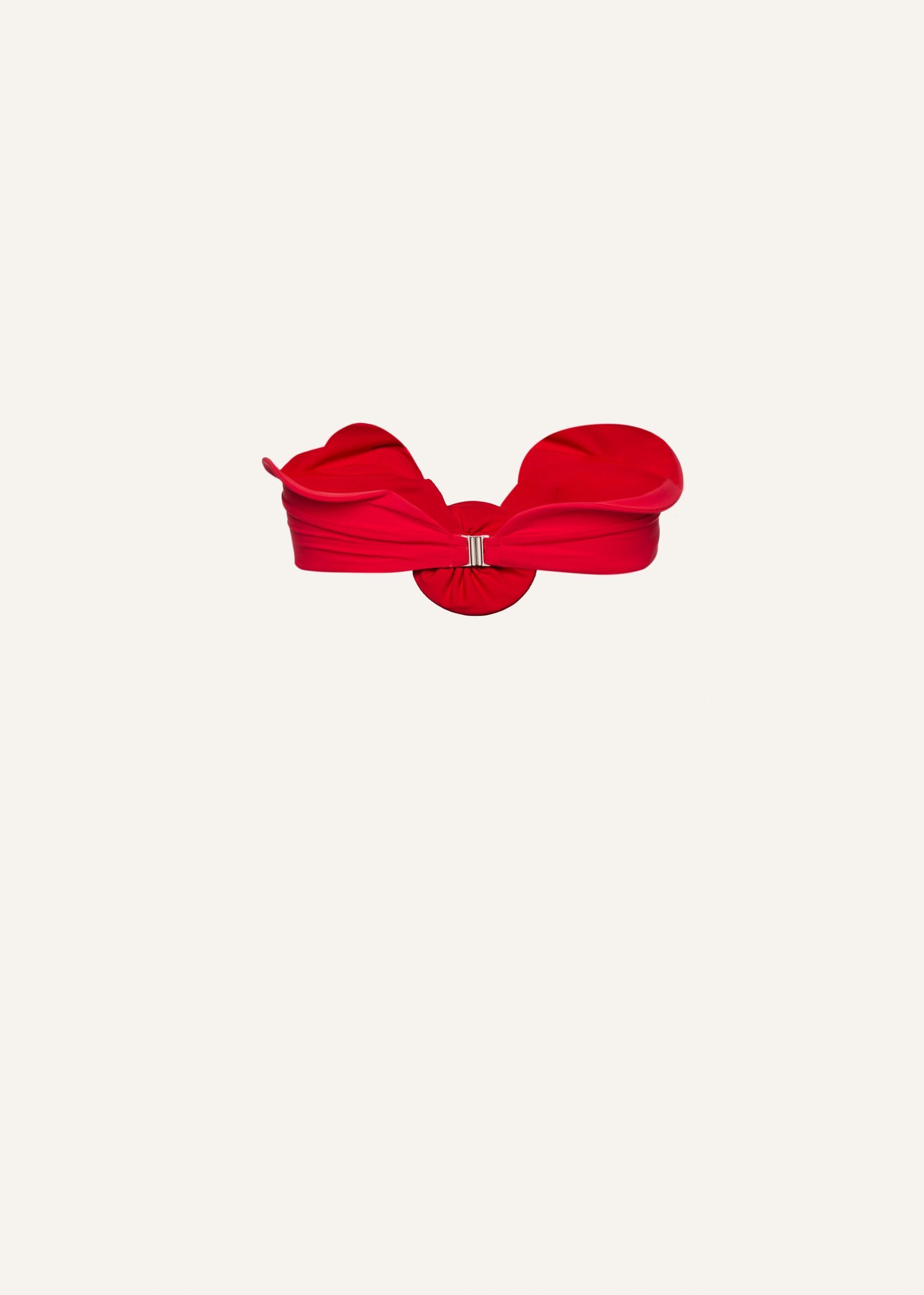 Sculptural bandeau swim top in red Product Image