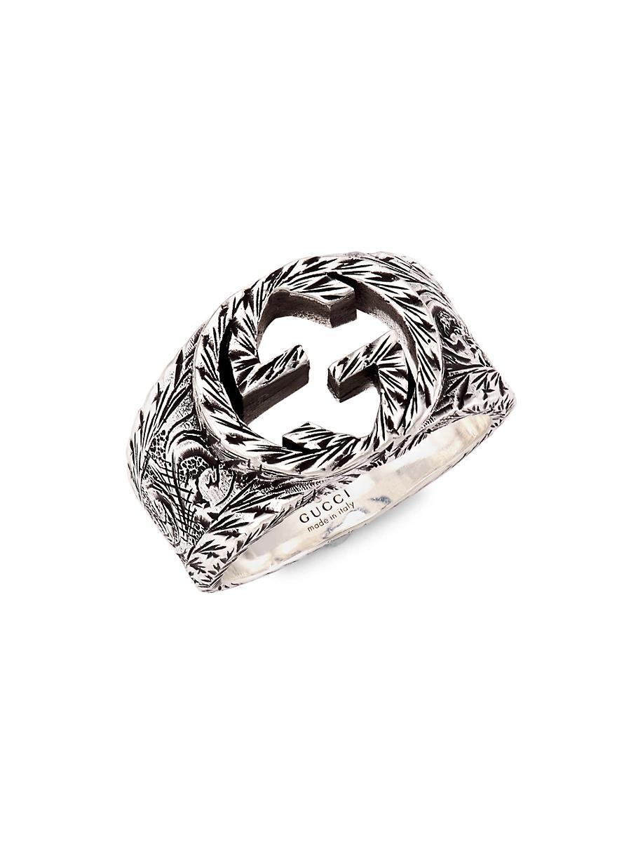 Mens Unisex Sterling Silver Interlocking G Ring With Paisley Details Product Image
