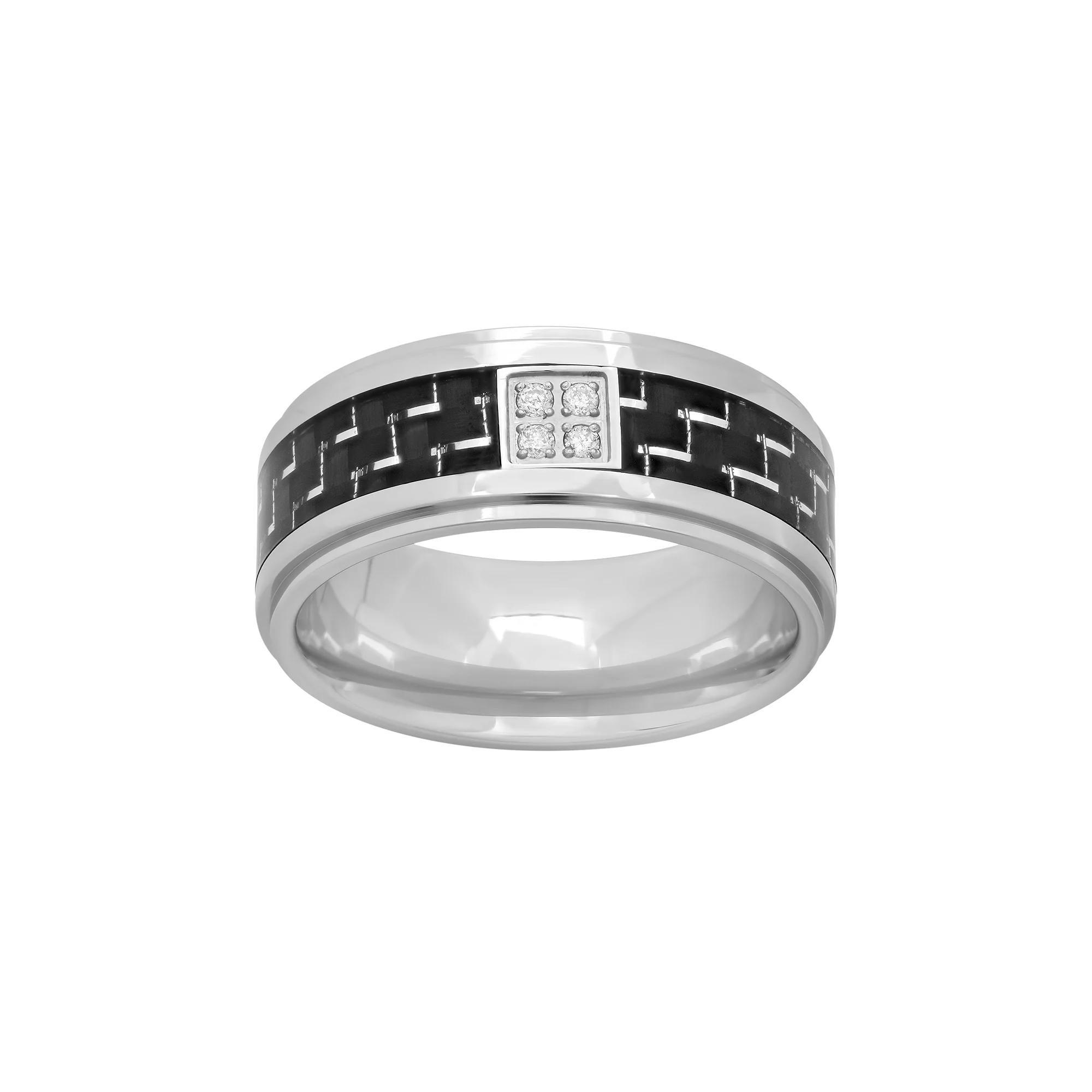 Diamond Accent Stainless Steel & Carbon Fiber Geometric Band - Men, Mens Two Tone Product Image