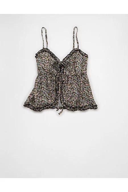 AE Tie Front Ruffle Trim Tank Top Women's Product Image
