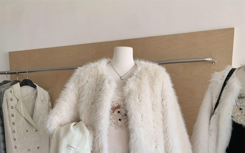 Round Neck Beaded Fluffy Jacket Product Image