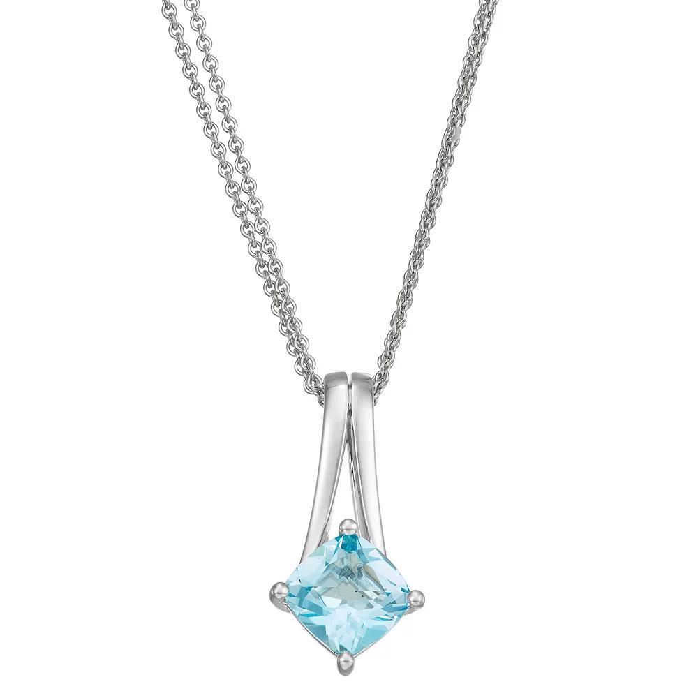 Sterling Silver Cushion Blue Topaz Pendant Necklace, Women's, Size: 18", Silver Tone Product Image