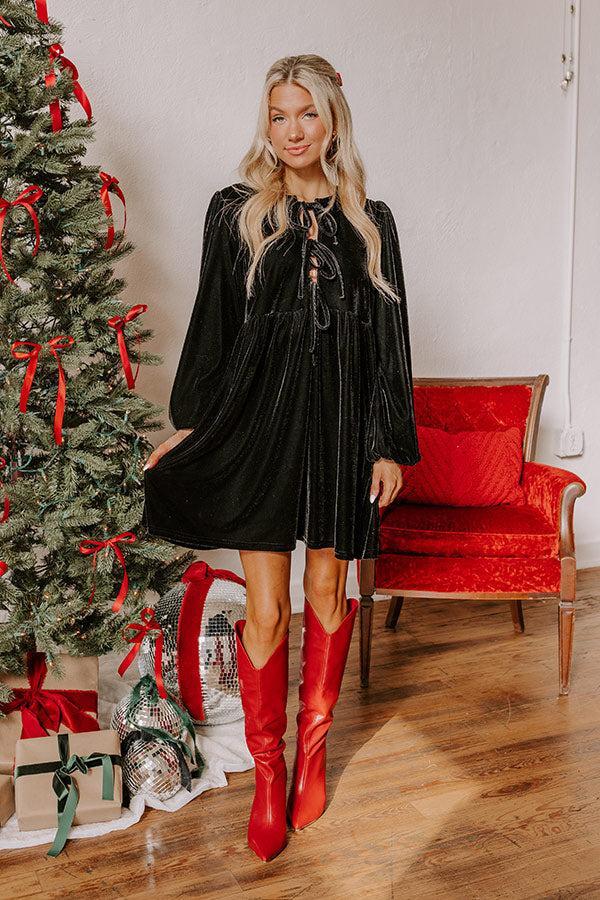 Chic Lifestyle Front Tie Velvet Mini Dress in Black Product Image