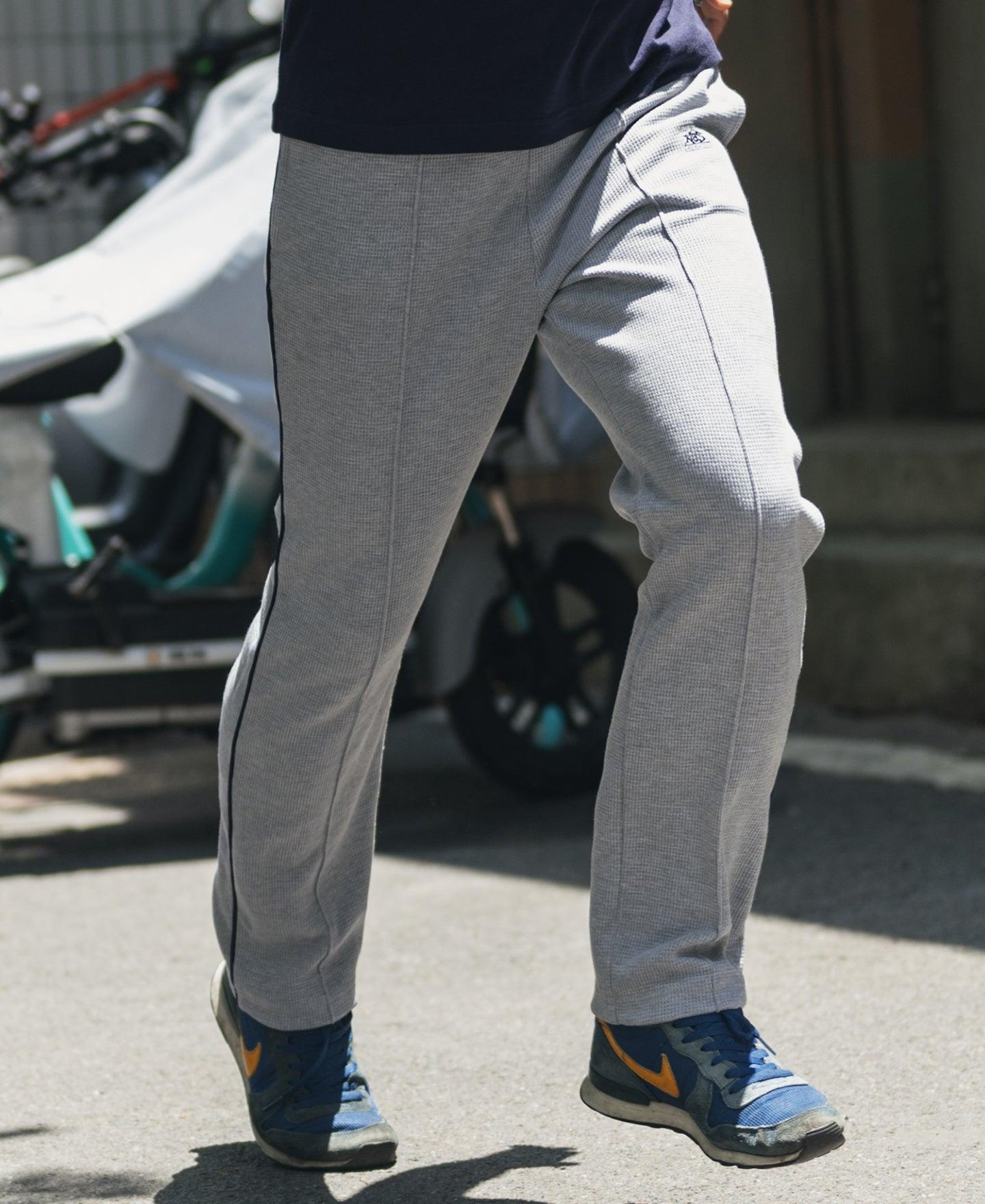 1970s Heavyweight Waffle Knit Jogger Pants - Gray Product Image