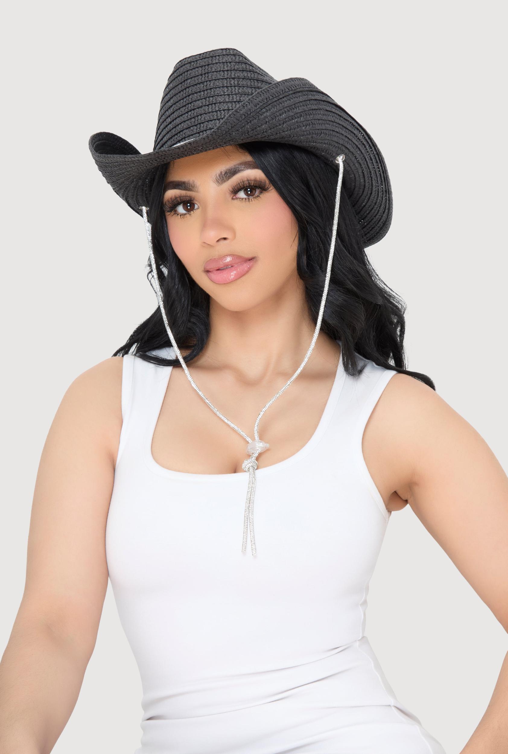 Rhinestone Toggle Drawstring Cowboy Hat Female Product Image