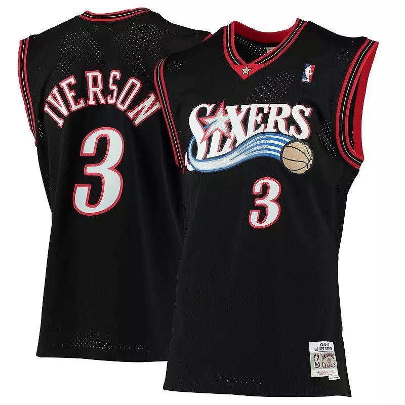 Mens Mitchell & Ness Allen Iverson Black Philadelphia 76ers Hardwood Classics Swingman Jersey Product Image