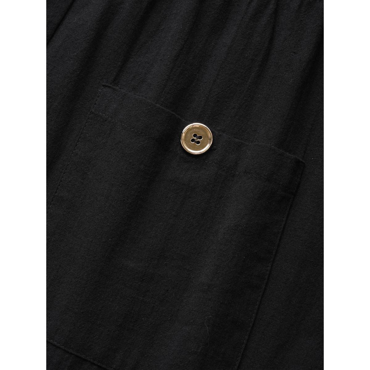 Plus Size Solid Patched Pocket Belted Batwing Sleeve Dress Black Women Work From Home Belted Notched collar Short sleeve Curvy BloomChic 22-24/3X Product Image
