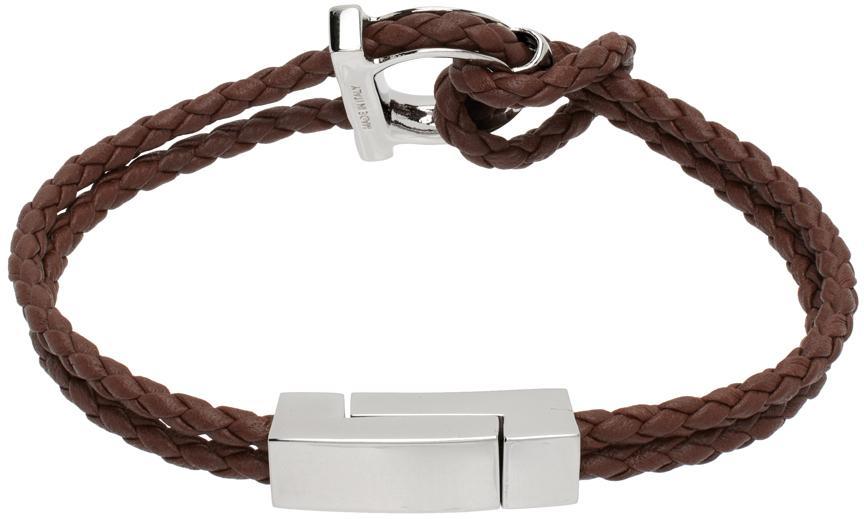 FERRAGAMO Brown Braided Gancini Bracelet Product Image
