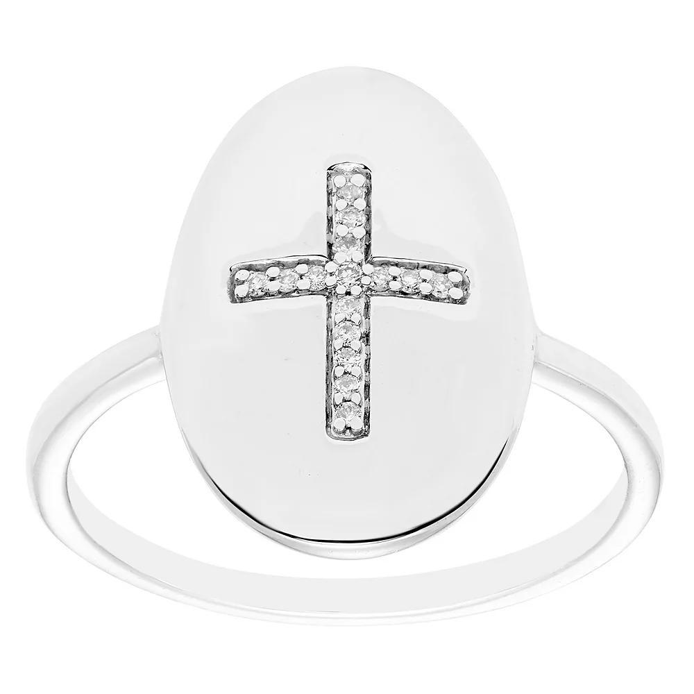 Boston Bay Diamonds Sterling Silver Diamond Accent Cross Signet Ring, Womens Product Image
