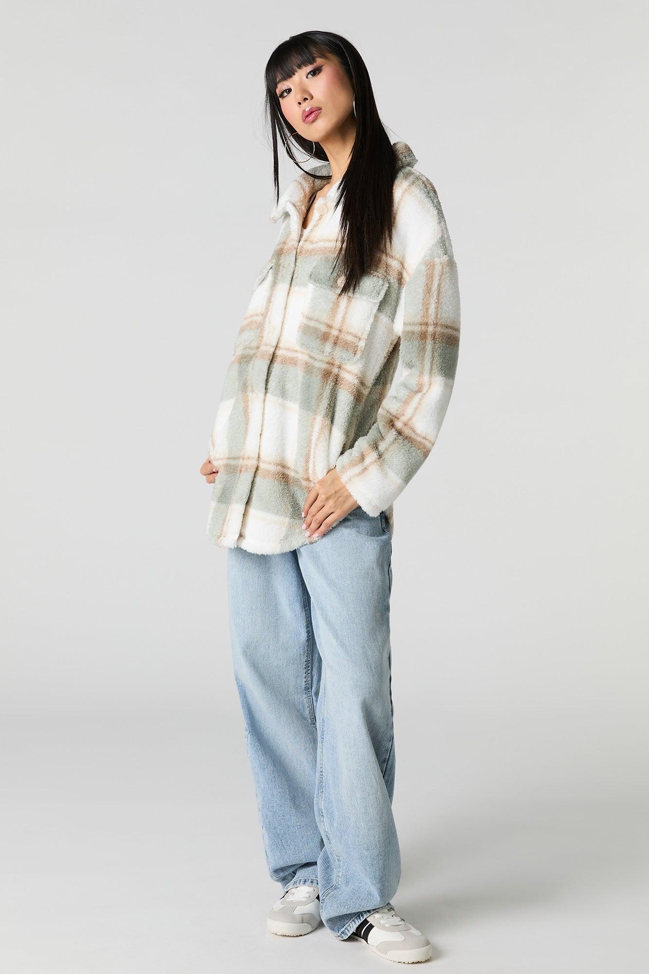 Sherpa Plaid Shacket Female Product Image