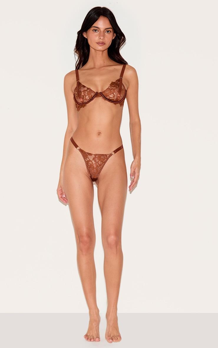 Brown Eyelash Lace Underwired Bra Product Image